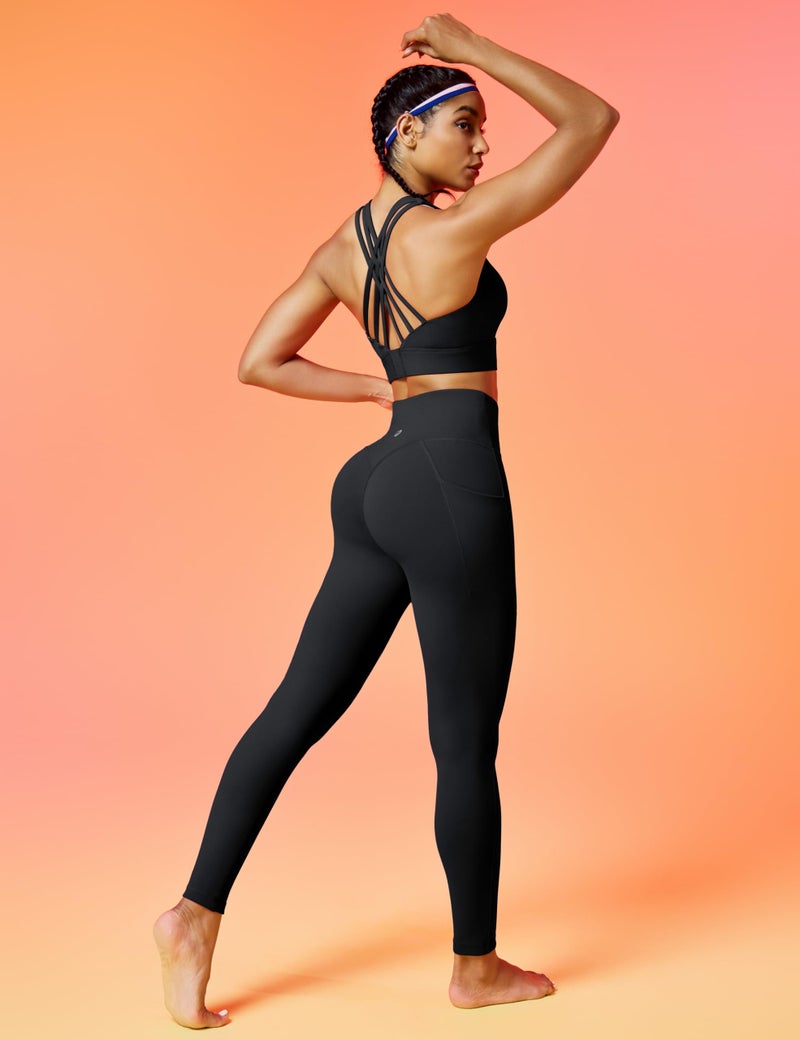 IUGA Hidden Scrunch Butt Lifting Leggings for Women Compression Gym Leggings with Pockets Booty Workout Yoga Pants Tummy Control Black - Image 3