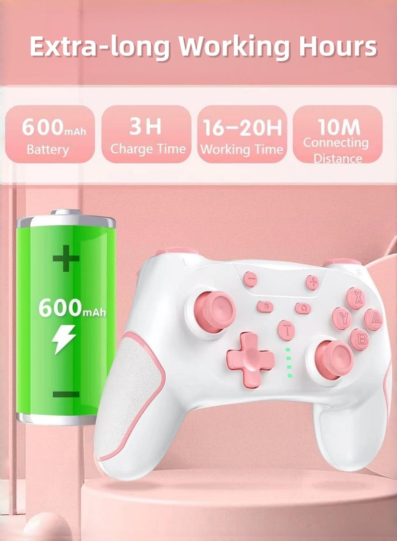 CoolRabbie Wireless Gaming Controller for Nintendo Switch 2/Switch/Switch Lite/Switch OLED/PC/Steam Deck/iOS/Android, Wireless Switch Pro Controller with 2 back buttons, Hall Effect Joystick Gamepad,3-level TURBO adjustable(White&Pink) - Image 3