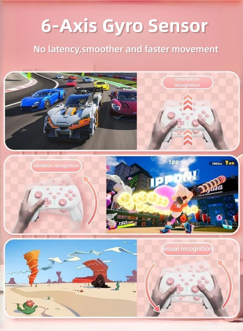 CoolRabbie Wireless Gaming Controller for Nintendo Switch 2/Switch/Switch Lite/Switch OLED/PC/Steam Deck/iOS/Android, Wireless Switch Pro Controller with 2 back buttons, Hall Effect Joystick Gamepad,3-level TURBO adjustable(White&Pink) - Image 4