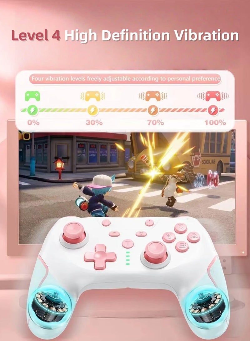 CoolRabbie Wireless Gaming Controller for Nintendo Switch 2/Switch/Switch Lite/Switch OLED/PC/Steam Deck/iOS/Android, Wireless Switch Pro Controller with 2 back buttons, Hall Effect Joystick Gamepad,3-level TURBO adjustable(White&Pink) - Image 5