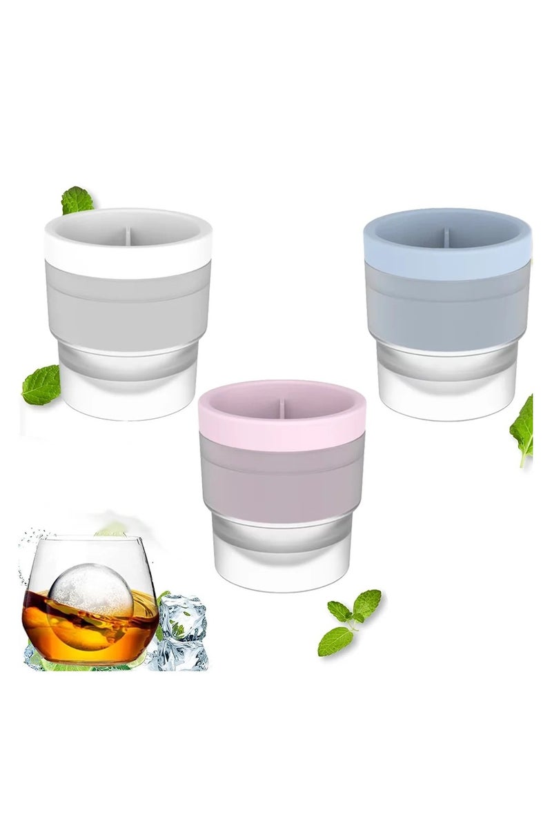 بلان A قالب مكعبات ثلج سيليكون دائري – صانعة كرات ثلج كبيرة للكوكتيلات والويسكي – صندوق ثلج سريع التجميد مع غطاء – قوالب ثلج مستديرة قابلة للتكديس وسهلة الفك لأدوات المطبخ والمشروبات الباردة - Image 1