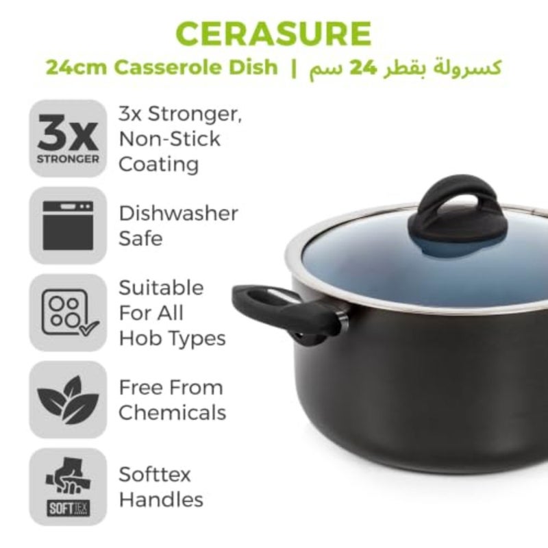 T80304 أواني طهي Cerasure 24 سم غير لاصقة لجميع أنواع المواقد، رمادي جرافيتي - Image 2