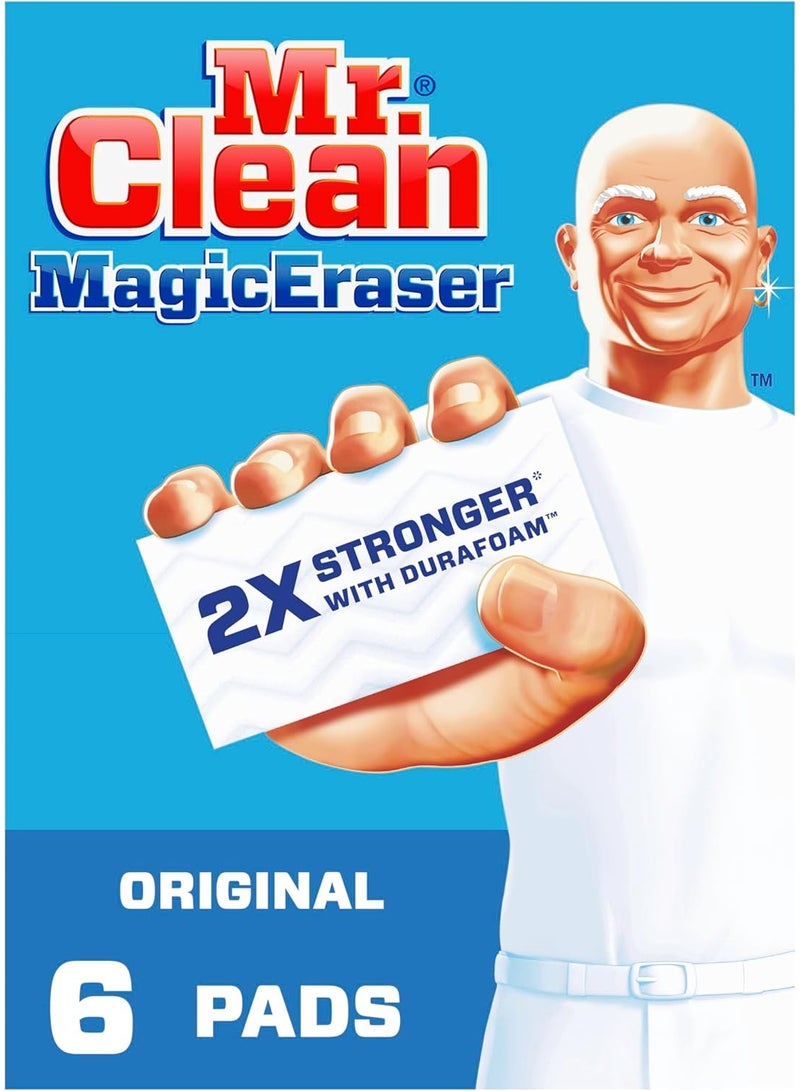 Mr. Clean Magic Eraser Original Cleaning Pads, Multi Purpose Cleaner, Bathroom Cleaning Supplies, All Purpose Cleaner, White, 6 Count