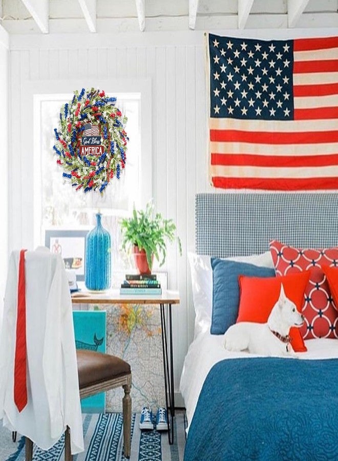 Bibelot 4th of July Independence Day Red White Blue Flower Wreaths, 20" Artificial Flower Wreath with God Bless America Sign Decoration for Front Door, Memorial Day Wreath for Wall Window Party Decor - Image 5