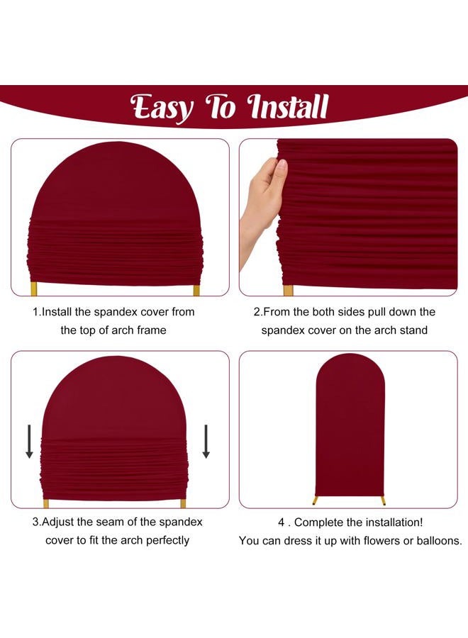 FEINIGESI 6FT Spandex Fitted Wedding Arch Cover Round Top Stand Chiara Cover Backdrop Cover for Wedding Birthday Party Ceremony Baby Shower Decoration(Burgundy) - Image 5