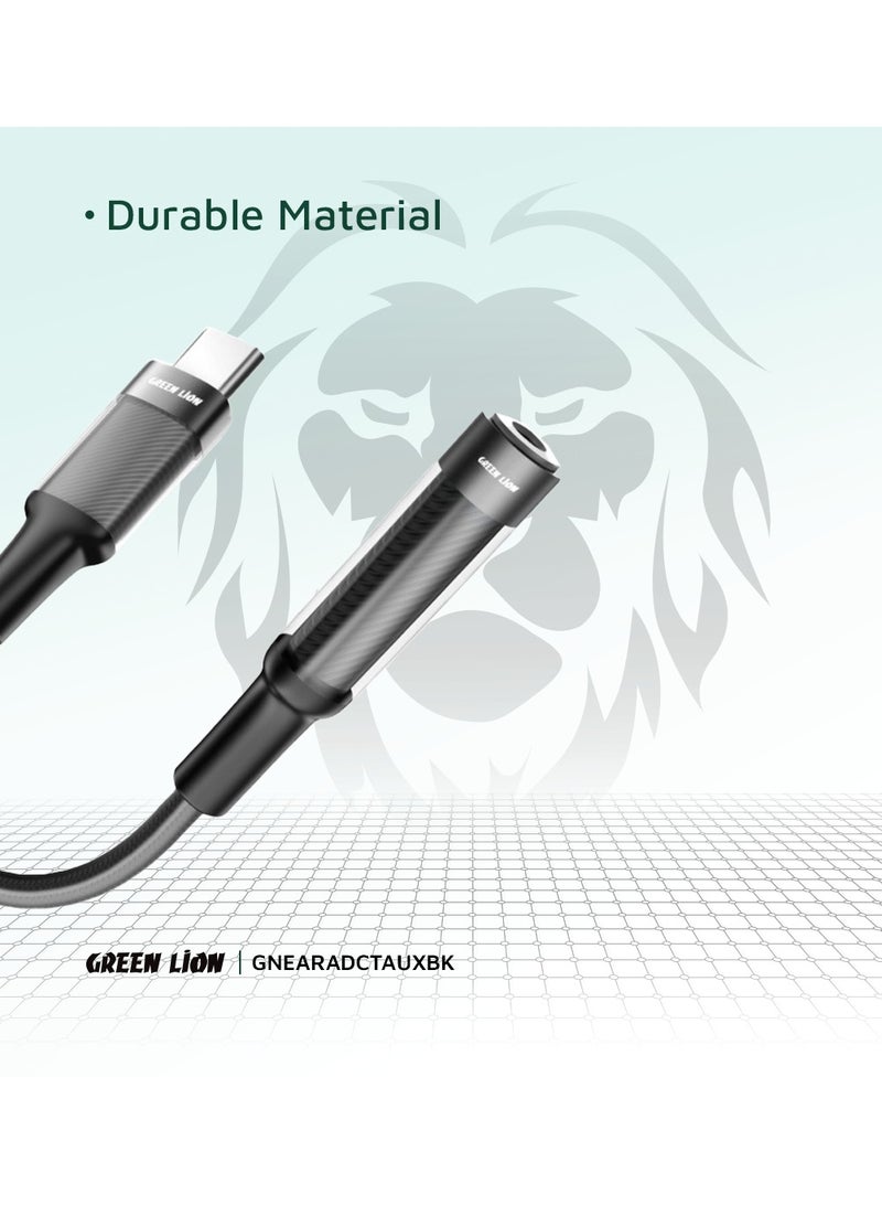 GREEN LION Earphone Adapter USB-C to 3.5 Audio Jack / Transparent Braided Build / 12cm Length / Stable Signal / Durable Material / Secure & Safe / 10000 Bends Life Span / Premium Quality / Flexible & Portable / Wide Combability - Black - Image 4