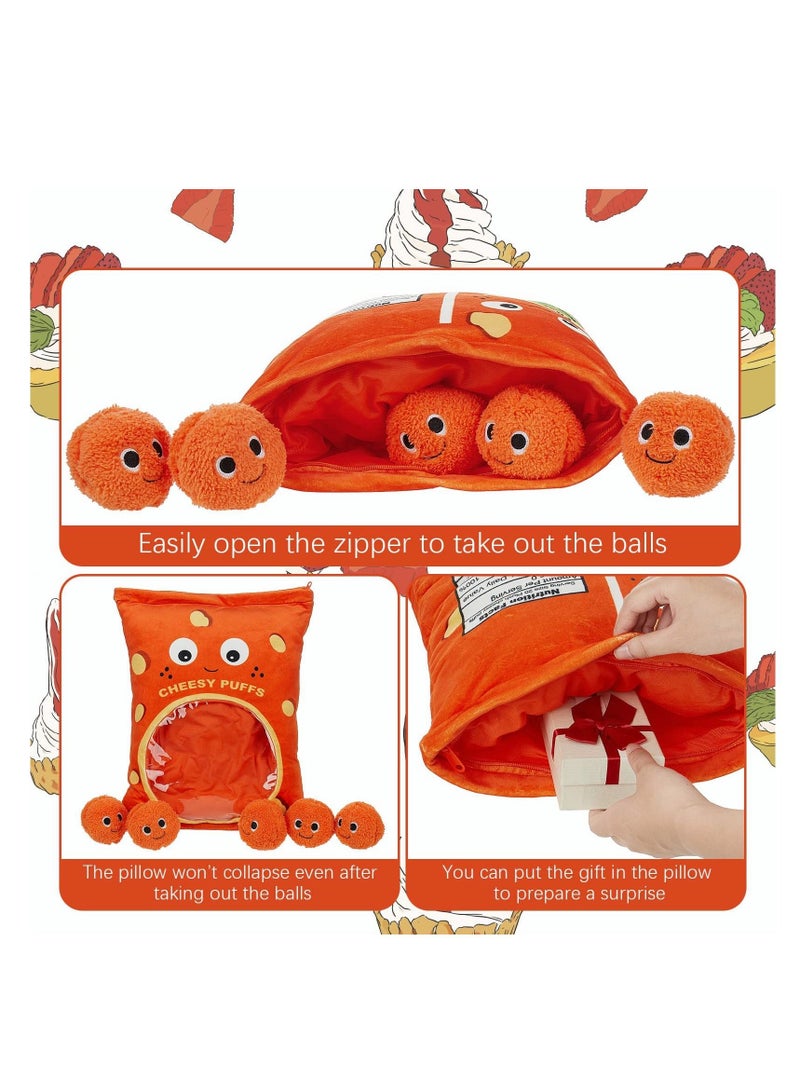 SYOSI Cute Plush Pillow Kawaii Room Decor Throw Pillow Removable Stuffed Animal Toys Fluffy Cherry Blossom Bunnies Cats Kittens Dog Dinosaur Creative Gifts for Teens Girls Kids (Orange, Puffs)  - Image 3