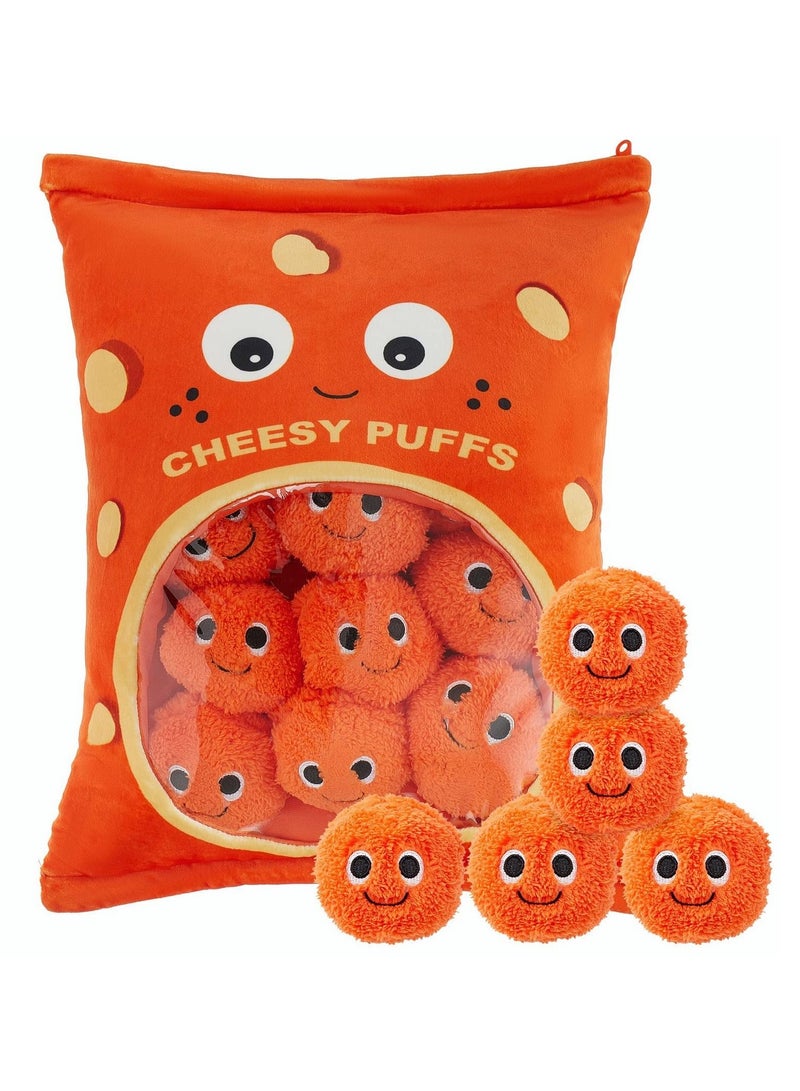 SYOSI Cute Plush Pillow Kawaii Room Decor Throw Pillow Removable Stuffed Animal Toys Fluffy Cherry Blossom Bunnies Cats Kittens Dog Dinosaur Creative Gifts for Teens Girls Kids (Orange, Puffs)  - Image 1