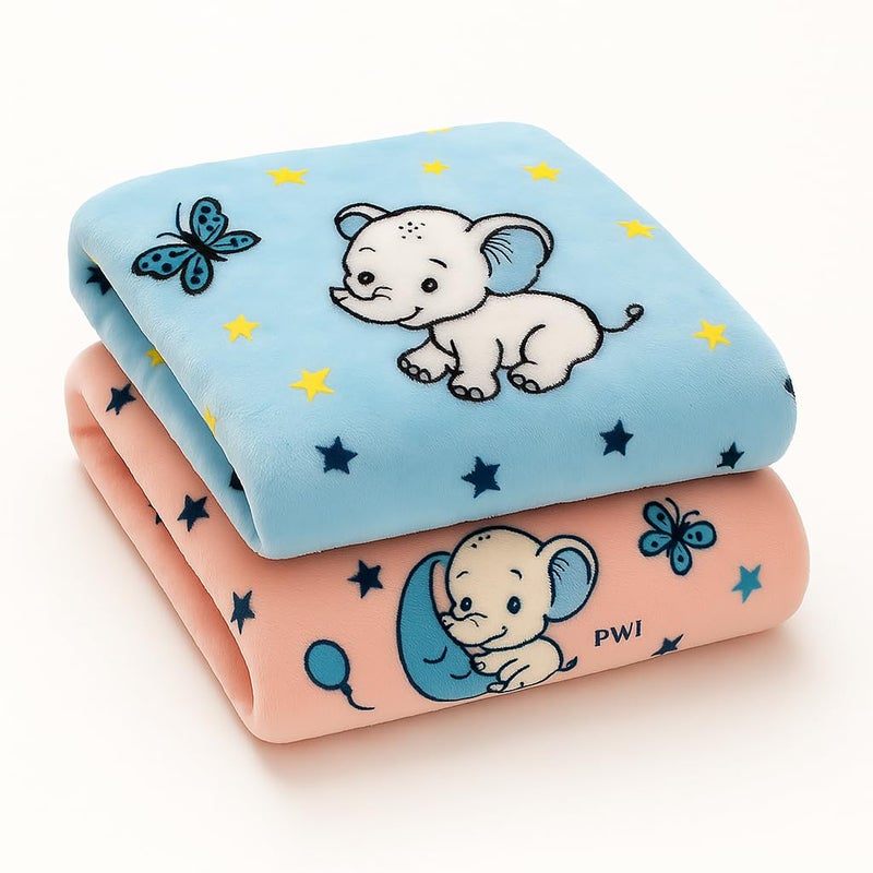 PWI Supersoft Baby Blanket Wrapper for Newborn | 30x40 inches | Lightweight AC Blanket for 0-2 Years | Ultra Soft & Skin-Friendly | Pack of 2 (Blue and Peach) - Image 1