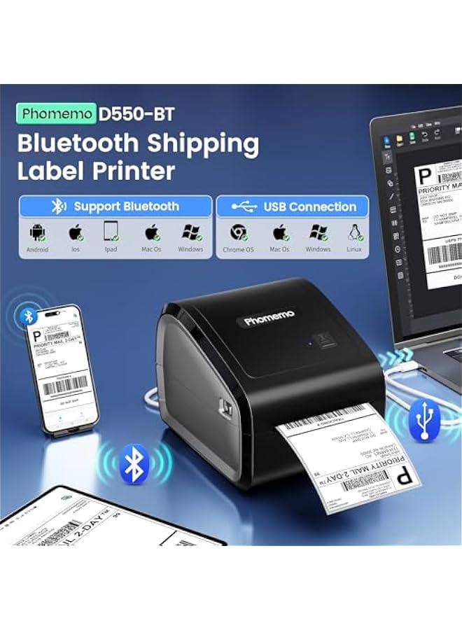 phomemo Bluetooth Thermal Label Printer, D550BT 4x6 Shipping Label Printer for Small Business, Wireless Barcodes Printer for Shipping Packages, Compatible with iPhone, Android, Mac - Image 2