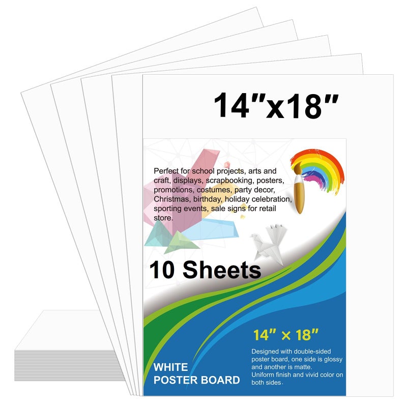 rookea 10 Pcs White Poster Board Paper 14x18, ROOKEA Blank Graphic Display Vision Boards Bulk for School Arts Classroom Crafts Projects Presentations Drawing Scrapbooking - Image 1