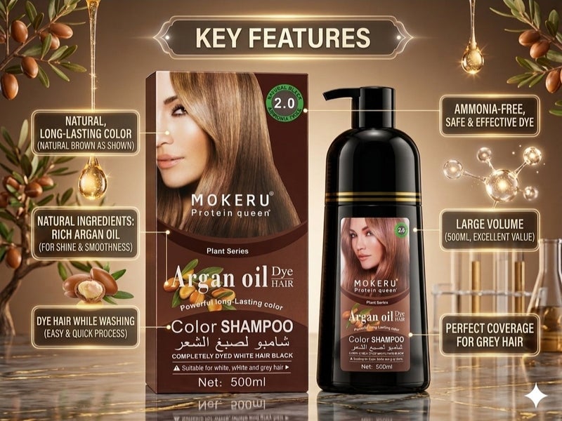 Mokeru Professional Argan Oil Dye Hair Color Shampoo Natural Black 500ml(2.0) - Image 2