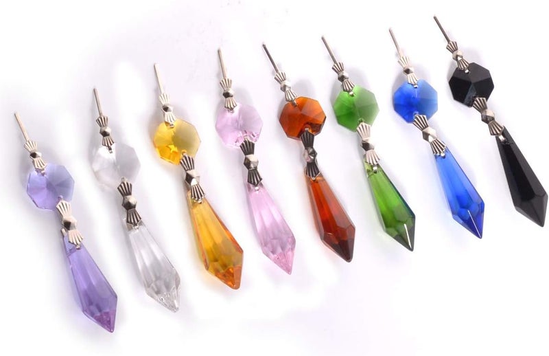 LONGSHENG 20pcs Red Crystal Chandelier Icicle Prisms Lamp Candelabra Replacement Parts with Octagon Beads,DIY Crystal Curtain Pendants 38mm - Image 3