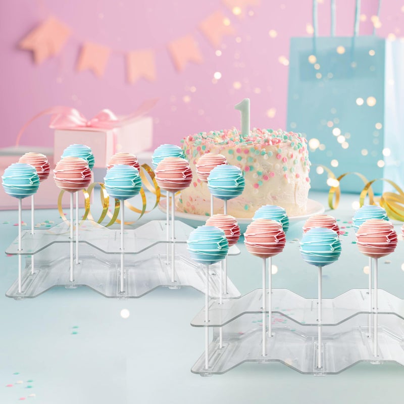 NWK 2 Pieces Cake Pop Stands with Sticks Kit. Lollipop Holders Candy Display Stand 10 Holes with 50 Pcs Sticks, 50 Pcs Clear Wrappers, 50 Pcs Gold Twist Ties (Clear) - Image 5