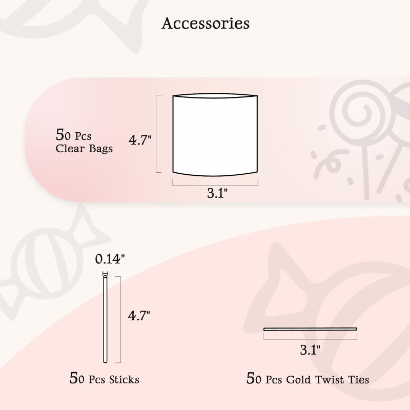 NWK 2 Pieces Cake Pop Stands with Sticks Kit. Lollipop Holders Candy Display Stand 10 Holes with 50 Pcs Sticks, 50 Pcs Clear Wrappers, 50 Pcs Gold Twist Ties (Clear) - Image 3