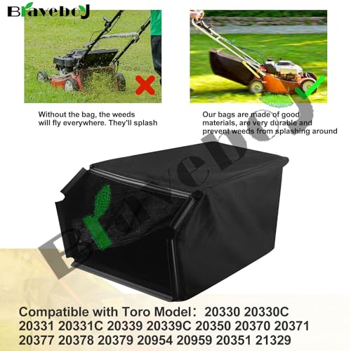 Braveboy 115-4664 Grass Bag - NO Metal Frame - by Braveboy, Compatible with Toro Lawn Mower XT675 59307 22" Lawn Mower 2009, Fits Model 20330 20331 20370 20371 20377 20378 & More - Image 3