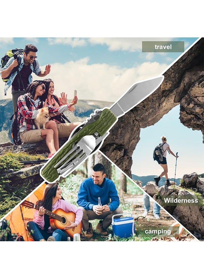 Folding Camping Knives, Outdoor Foldable 11 in 1 Utensil Set, Stainless Steel Multi-function Hiking Camping Pocket Fork Spoon Knife Set - Image 4