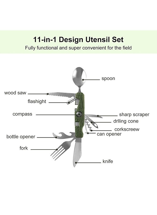 Folding Camping Knives, Outdoor Foldable 11 in 1 Utensil Set, Stainless Steel Multi-function Hiking Camping Pocket Fork Spoon Knife Set - Image 2