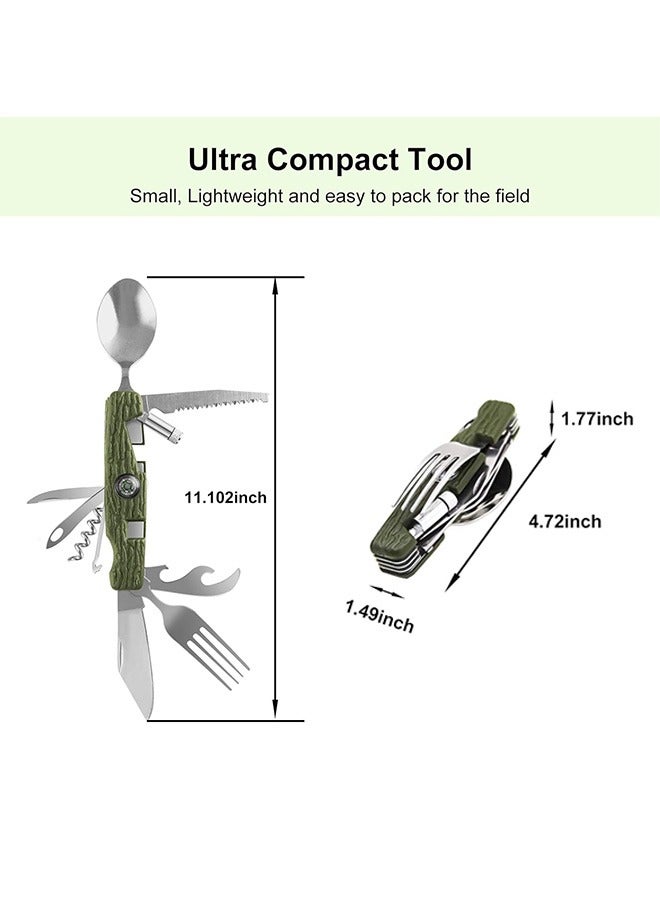 Folding Camping Knives, Outdoor Foldable 11 in 1 Utensil Set, Stainless Steel Multi-function Hiking Camping Pocket Fork Spoon Knife Set - Image 3