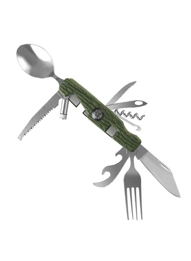 Folding Camping Knives, Outdoor Foldable 11 in 1 Utensil Set, Stainless Steel Multi-function Hiking Camping Pocket Fork Spoon Knife Set - Image 1