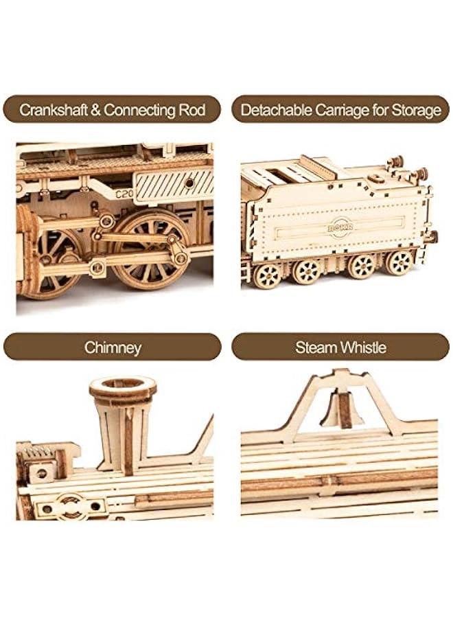 روكر احجية خشبية ثلاثية الابعاد للبالغين - مجموعات نموذج قطار ميكانيكي - احجية تحفيز الدماغ - مجموعات بناء المركبات - هدية فريدة للمراهقين في اعياد الميلاد/ (مقياس 1:80) (MC501-برايم ستيم - Image 3