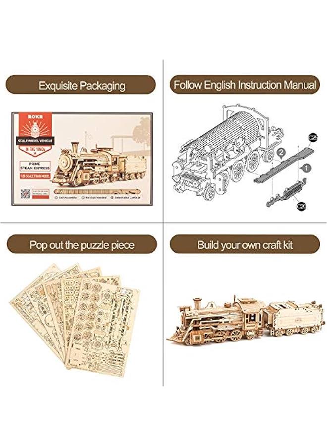 روكر احجية خشبية ثلاثية الابعاد للبالغين - مجموعات نموذج قطار ميكانيكي - احجية تحفيز الدماغ - مجموعات بناء المركبات - هدية فريدة للمراهقين في اعياد الميلاد/ (مقياس 1:80) (MC501-برايم ستيم - Image 4