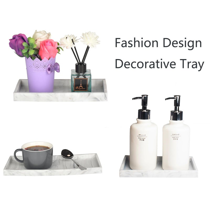Dnc 2Pc 7.9"" Small Silicone Bathroom Tray For Counter  Vanity Tray For Countertop  Kitchen Sink Soap Tray For Dish Holder Dispenser Toilet Tank Desk Organizer Marble White - Image 5