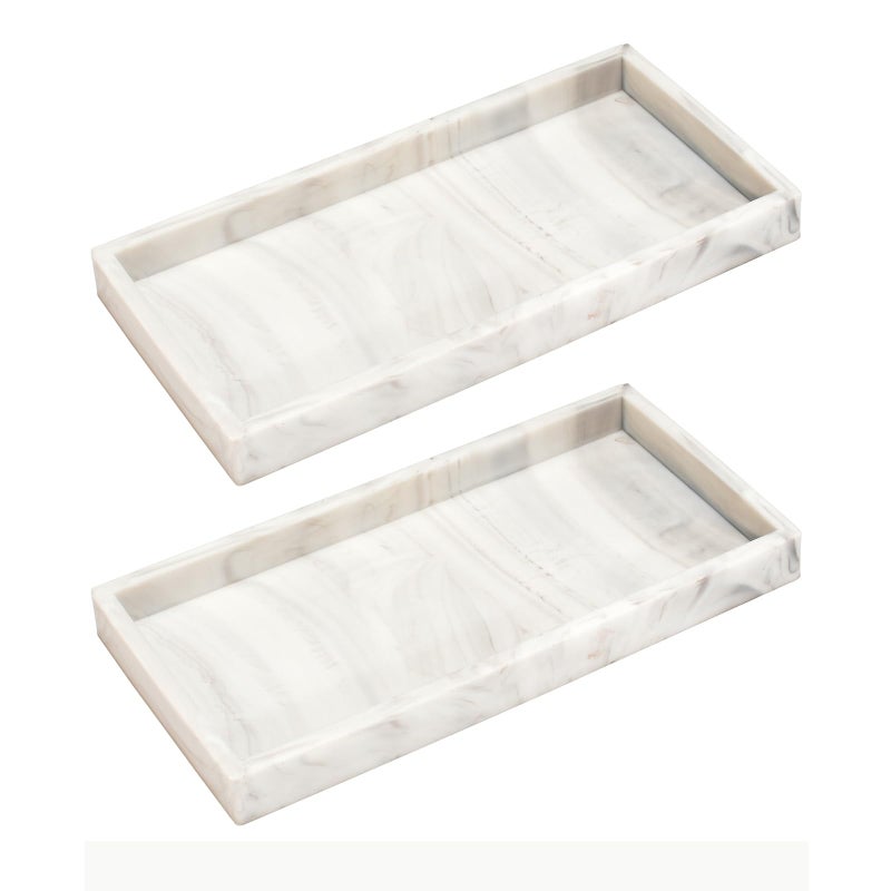 Dnc 2Pc 7.9"" Small Silicone Bathroom Tray For Counter  Vanity Tray For Countertop  Kitchen Sink Soap Tray For Dish Holder Dispenser Toilet Tank Desk Organizer Marble White - Image 1