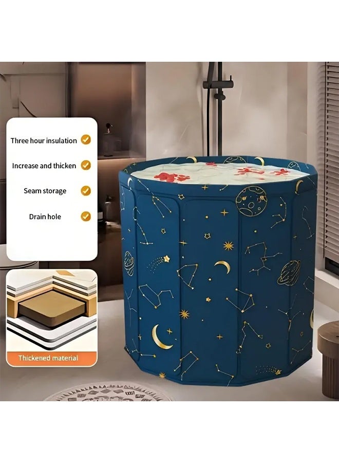 Beauenty Portable Bathtub for Adults, Collapsible Freestanding Bathtub for Shower, Portable Ice Bath tub for Cold Water Therapy Training Hot Ice Bath Tubs with Thickened Thermal Foam to Keep Temperature, PVC Outdoor Soaking  80*65  (Blue) - Image 3