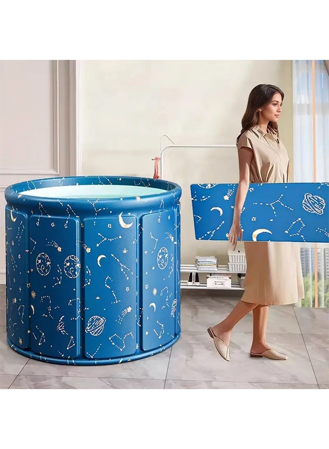 Beauenty Portable Bathtub for Adults, Collapsible Freestanding Bathtub for Shower, Portable Ice Bath tub for Cold Water Therapy Training Hot Ice Bath Tubs with Thickened Thermal Foam to Keep Temperature, PVC Outdoor Soaking  80*65  (Blue) - Image 1