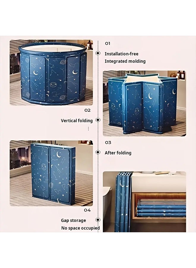 Beauenty Portable Bathtub for Adults, Collapsible Freestanding Bathtub for Shower, Portable Ice Bath tub for Cold Water Therapy Training Hot Ice Bath Tubs with Thickened Thermal Foam to Keep Temperature, PVC Outdoor Soaking  80*65  (Blue) - Image 5