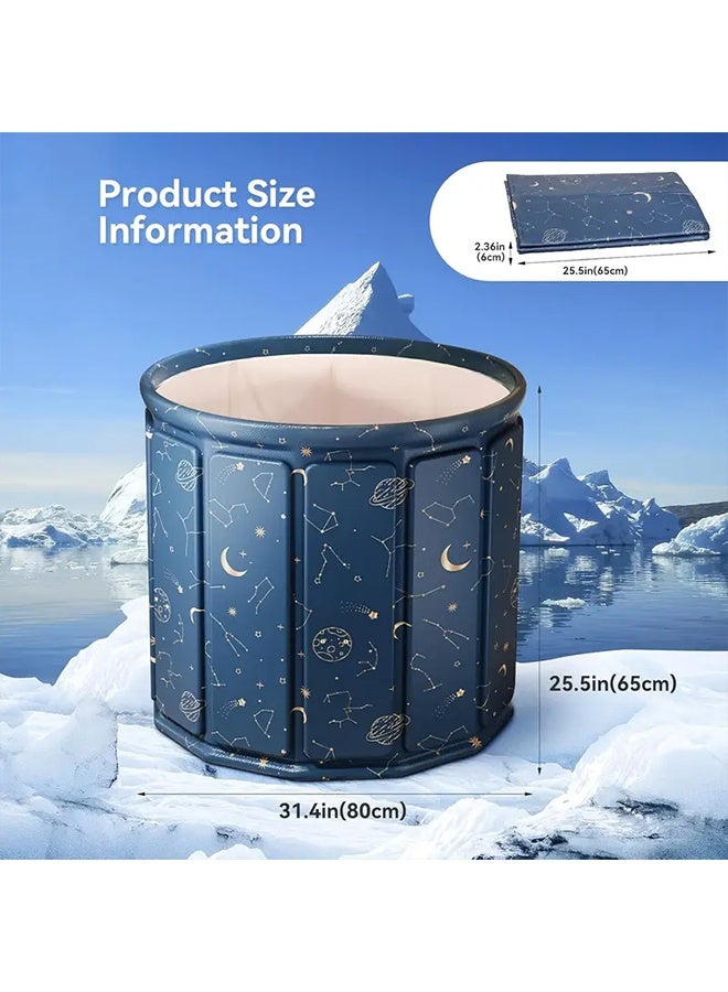 Beauenty Portable Bathtub for Adults, Collapsible Freestanding Bathtub for Shower, Portable Ice Bath tub for Cold Water Therapy Training Hot Ice Bath Tubs with Thickened Thermal Foam to Keep Temperature, PVC Outdoor Soaking  80*65  (Blue) - Image 2