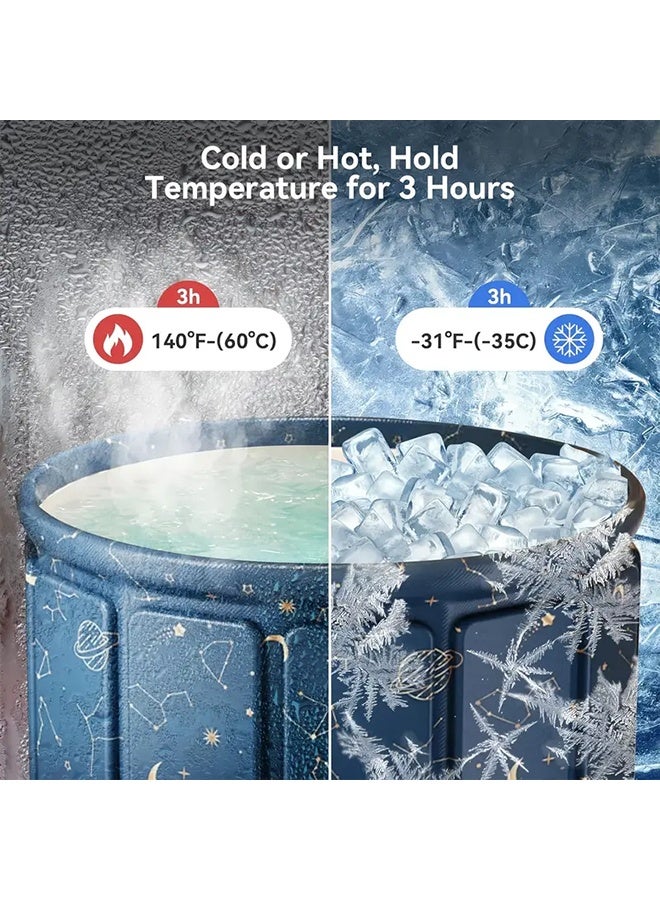 Beauenty Portable Bathtub for Adults, Collapsible Freestanding Bathtub for Shower, Portable Ice Bath tub for Cold Water Therapy Training Hot Ice Bath Tubs with Thickened Thermal Foam to Keep Temperature, PVC Outdoor Soaking  80*65  (Blue) - Image 4