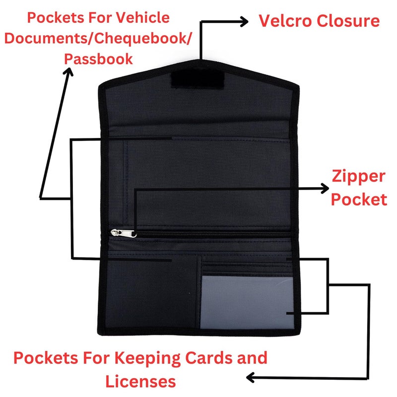 Asraw Stylish Ergonomic PU Faux Leather Document Holder Chequebook/Passbook Vehicle Papers Organizer (Black) - Image 4