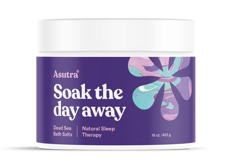 ASUTRA Dead Sea Bath Salts Bedtime Soak 16 oz Soak in Rich Vital Healing Minerals Prepare for Sweet Dreams with Lavendar Rosemary Ylang Ylang Essential Oils