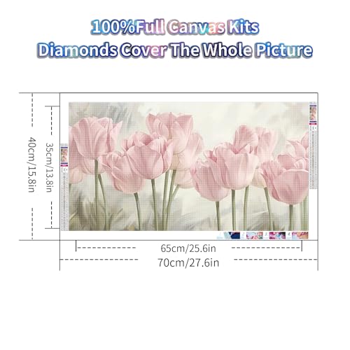 YALKIN Square 5D Diamond Painting Kits for Adults, Large Tulip Flowers Diamond Art Kits Full Drill Diamond Painting Kit for Adult Beginners, DIY Picture Art for Home Wall Decor 40x70CM/15.8x27.6in - Image 2