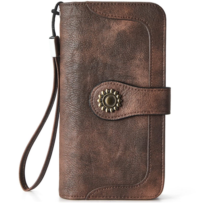 BOSTANTEN Leather Wallet for Women RFID Blocking Zip Around Credit Cards Holder Phone Clutch Brown - Image 1