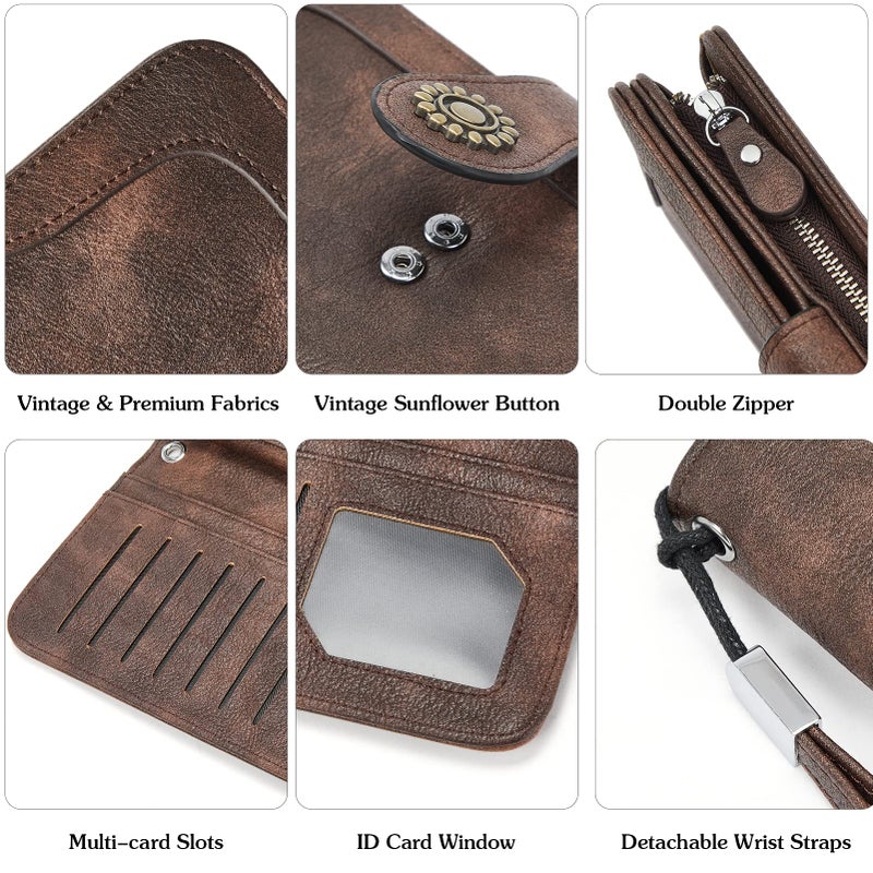 BOSTANTEN Leather Wallet for Women RFID Blocking Zip Around Credit Cards Holder Phone Clutch Brown - Image 5