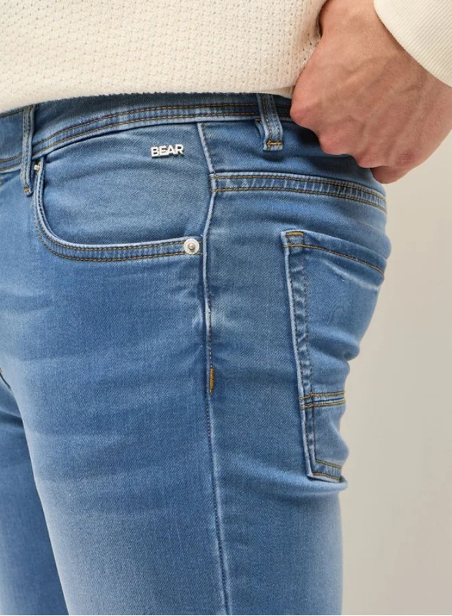 The Bear House  Men's Light Blue with Light Fade Mid-Rise Skinny Fit Jeans Classic Comfort With Modern Style, Perfect For Everyday Casual Looks And Effortless Streetwear Vibes for Men | Best Price UAE