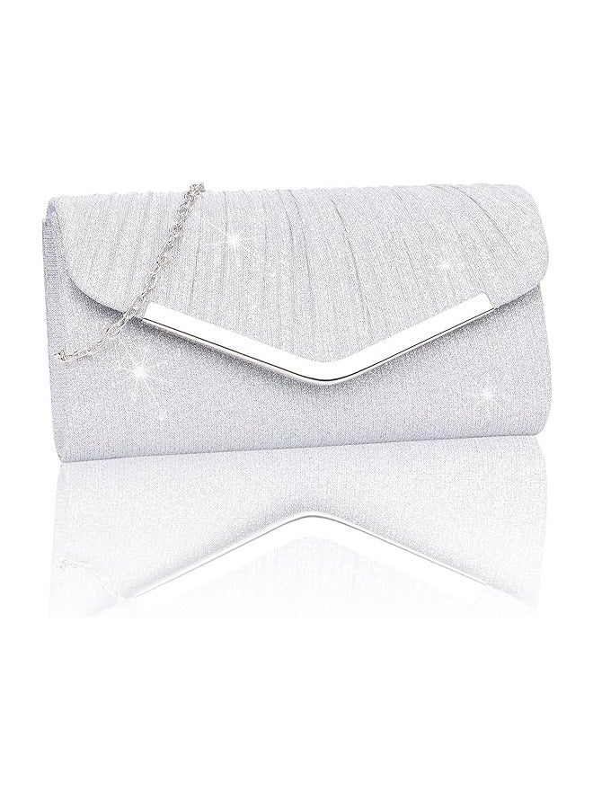 Women's Evening Handbags, Sparkly Pleated Evening Purse, Elegant Sequins Clutch for Wedding Formal Cocktail Party - Image 1
