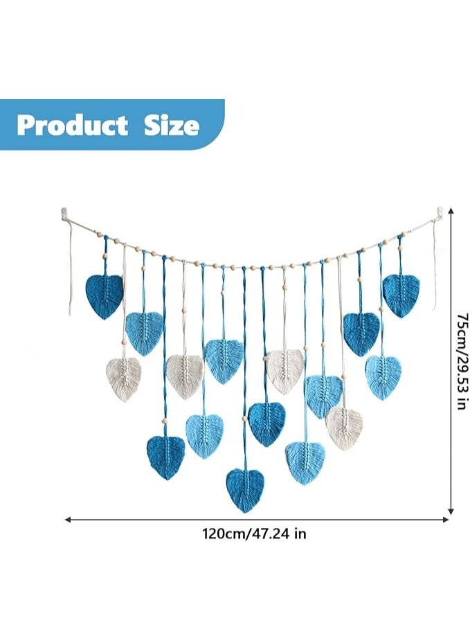 انتيكيانو سجادة مكرمية كبيرة منسوجة بتصميم اوراق شجر بوهو للتعليق على الحائط للنساء وغرفة النوم المعيشة هدية ازرق - Image 3