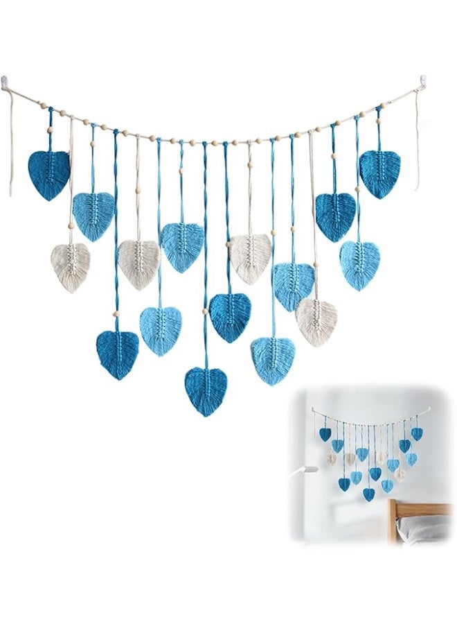 انتيكيانو سجادة مكرمية كبيرة منسوجة بتصميم اوراق شجر بوهو للتعليق على الحائط للنساء وغرفة النوم المعيشة هدية ازرق - Image 4