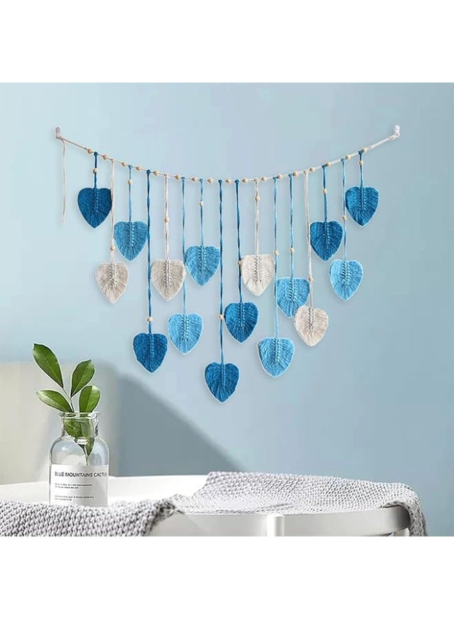 انتيكيانو سجادة مكرمية كبيرة منسوجة بتصميم اوراق شجر بوهو للتعليق على الحائط للنساء وغرفة النوم المعيشة هدية ازرق - Image 1