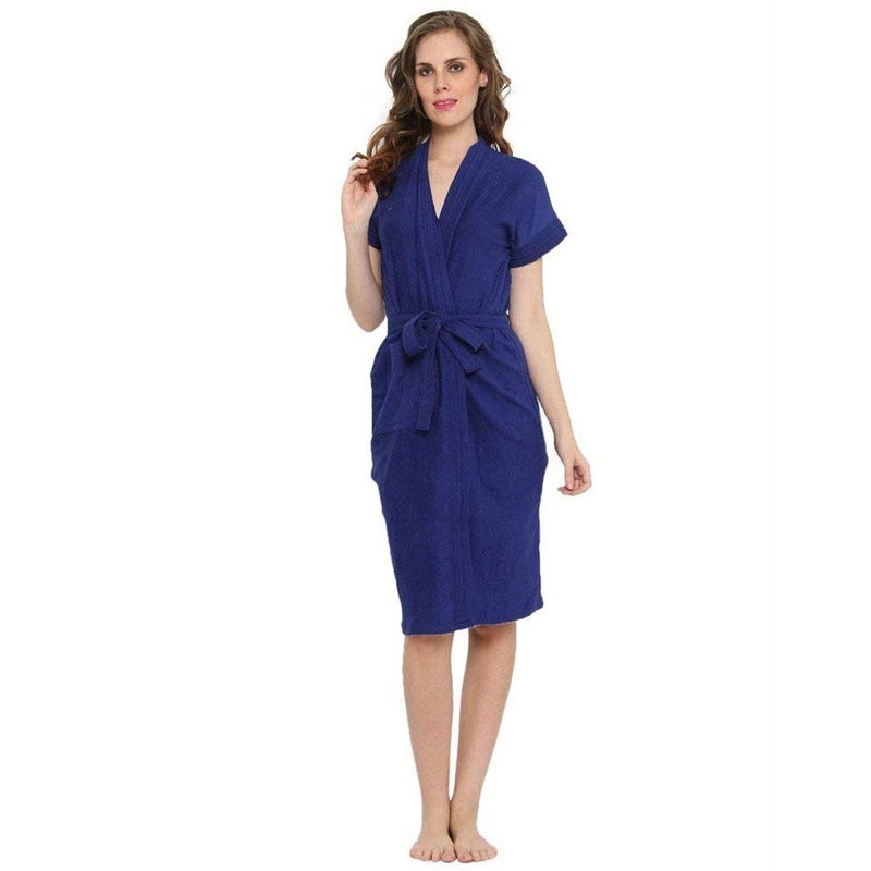 Poorak Cotton Half Sleeves Bathrobe for Women Free Size fit Upto 42 inches Blue - Image 1