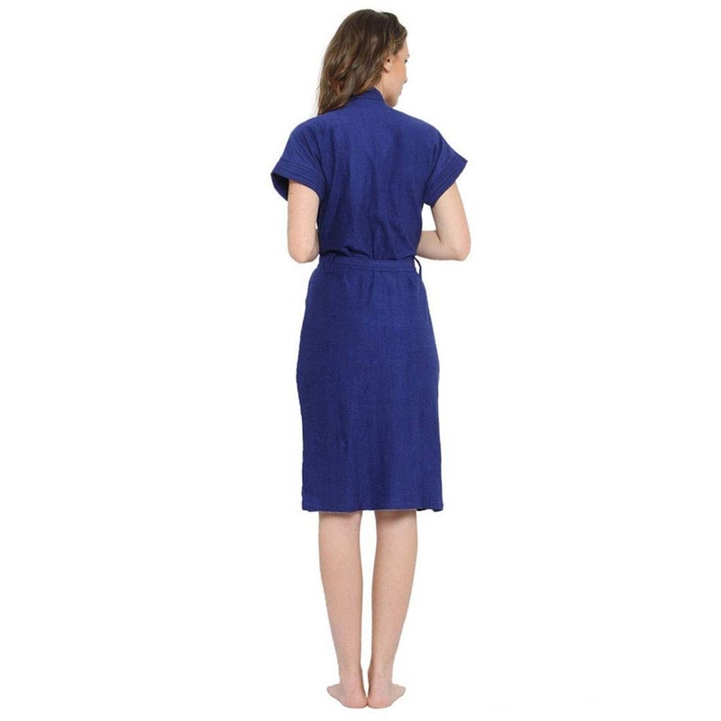 Poorak Cotton Half Sleeves Bathrobe for Women Free Size fit Upto 42 inches Blue - Image 4
