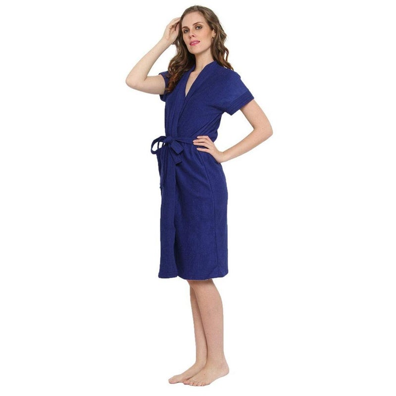 Poorak Cotton Half Sleeves Bathrobe for Women Free Size fit Upto 42 inches Blue - Image 3