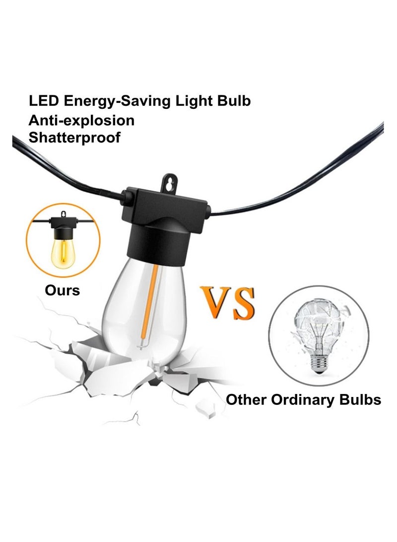 Cool Baby COOLBABY Outdoor Garden High Voltage String Lights 50Ft S14 Outdoor Warm Lights with 15 Bulbs and 1 Spare Bulb - Image 4