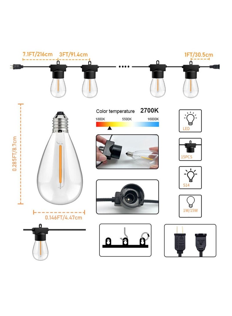 Cool Baby COOLBABY Outdoor Garden High Voltage String Lights 50Ft S14 Outdoor Warm Lights with 15 Bulbs and 1 Spare Bulb - Image 3