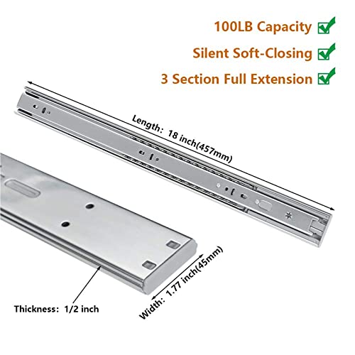 LONTAN 6 Pairs 18 Inch Soft Close Drawer Slides Side Mount Heavy Duty Cabinet Drawer Glides Ball Bearing Full Extension Kitchen Cabinet Rails 100 LB Capacity - Image 3