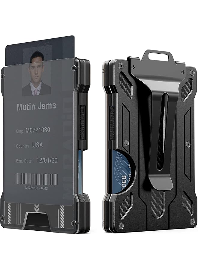 erorex Wallet For Men Slim Aluminum Metal Money Clip With Transparent Work Rfid Metal Wallet Work Id Card Holder Business Card Holder With Clear Window Badge Clip Cash Slim Minimalist Black  - Image 1